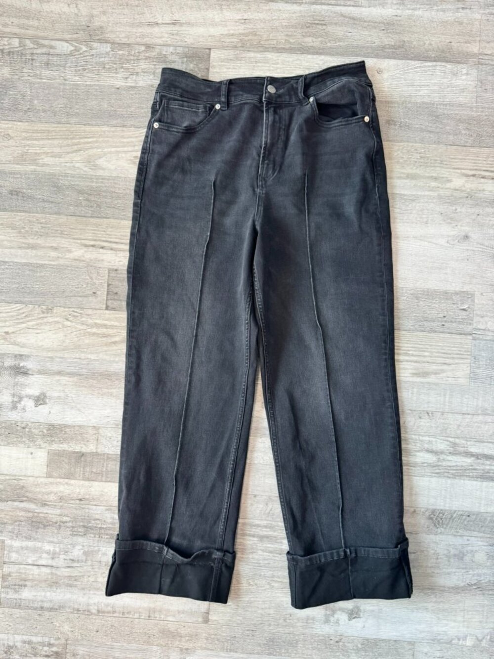 Dear John Washed Black Jeans Size 31 Front Seam, Cuffed, Wide Leg O10